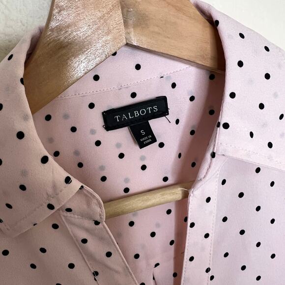 Talbots Long Sleeve Button Up Pink Polka Dot Sheer Blouse Small - Picture 2 of 13